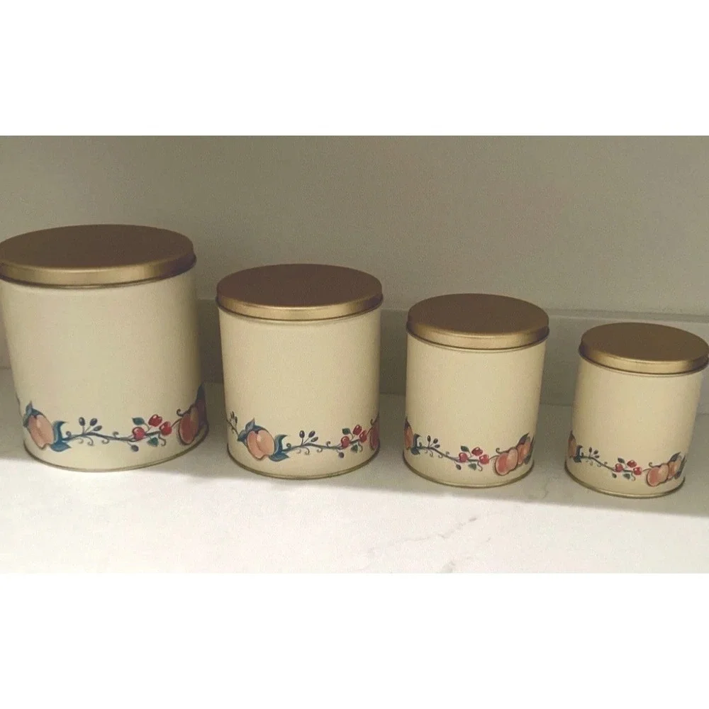 Ballonoff Metal Tin Canister Set Four Sizes Fruit Delight Design 1970's Era